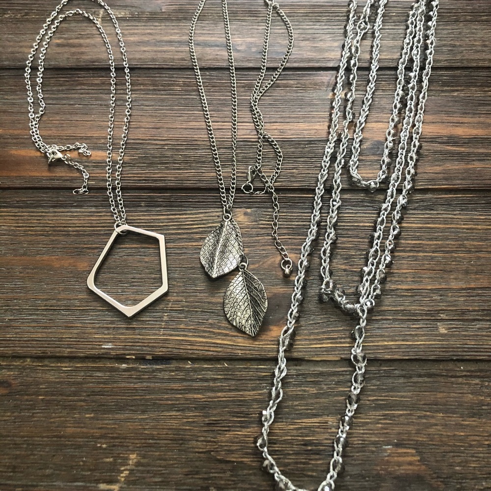 Lot of 3 long fashion silver necklaces